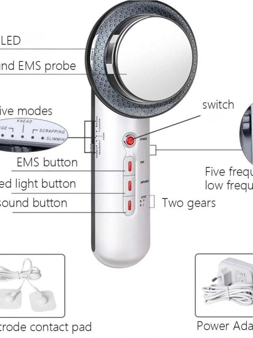 Ultrasonic three-in-one massage beauty device ultrasound/infrared physiotherapy